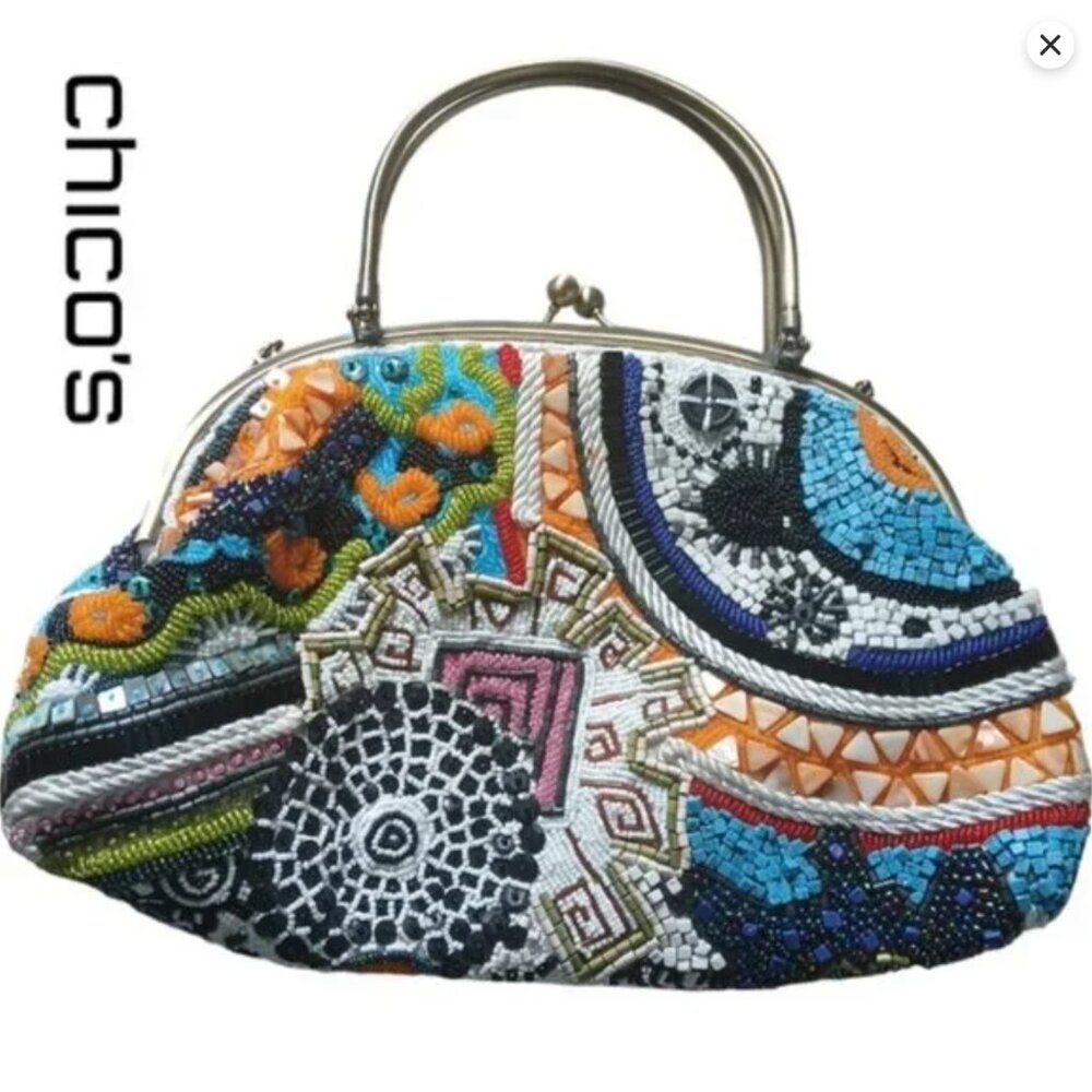 Hard to Find Chico's LUX Purse Bag Amazing Art-to-Wear Embellished kiss clasp